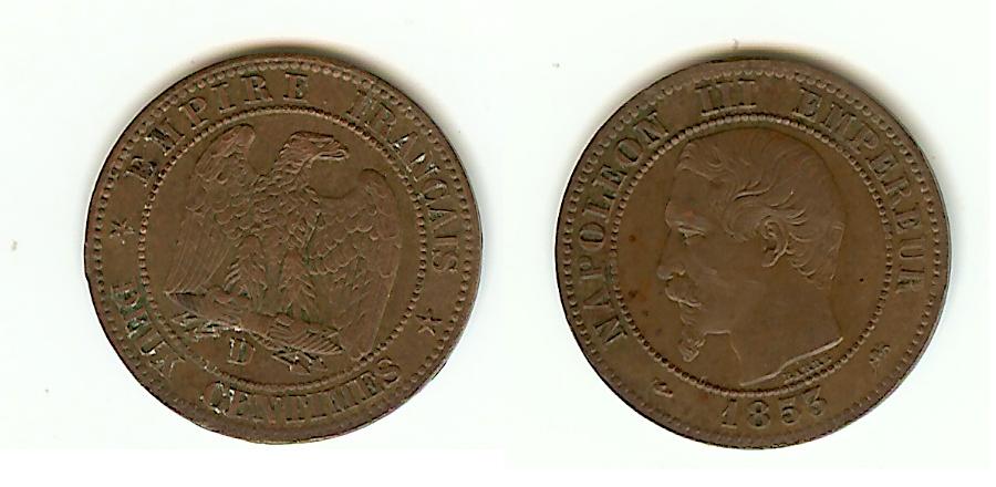 2 Centimes Napoléon III 1853D Lyon(Large D) gEF/AU